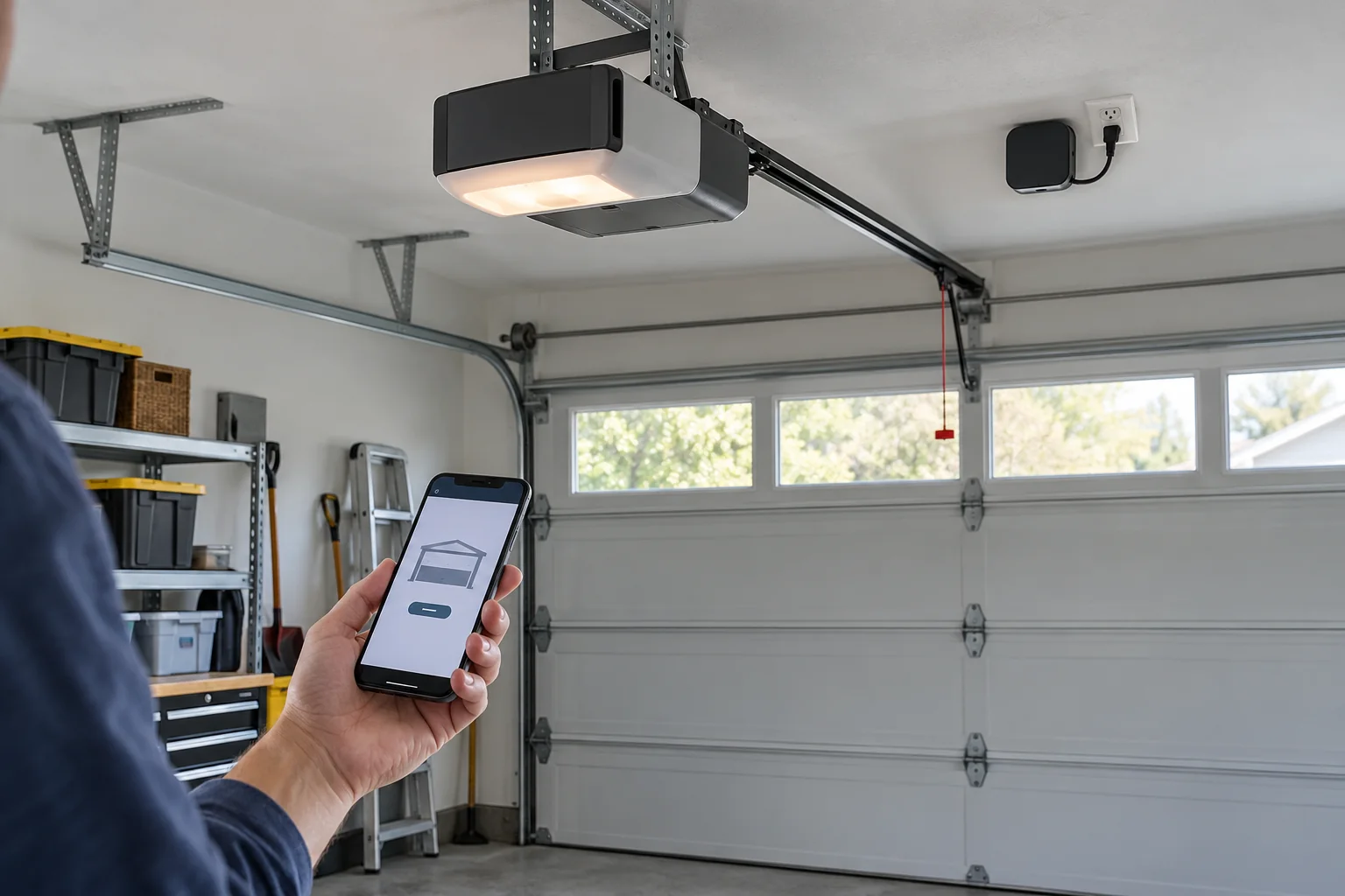 Garage door opener with a wireless smart control and smartphone