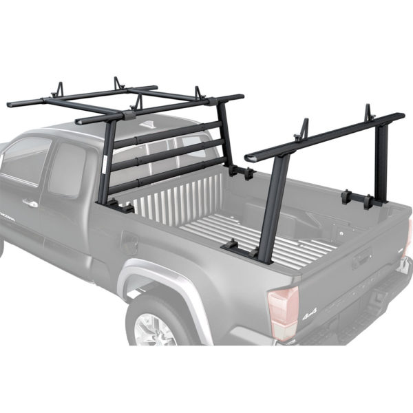 Still truck roof rack black in color attached to the pickup truck fastened with Nuts and bolts