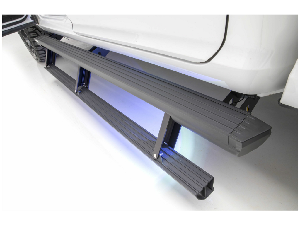 Aries ActionTrac powered running board with lower step deployed