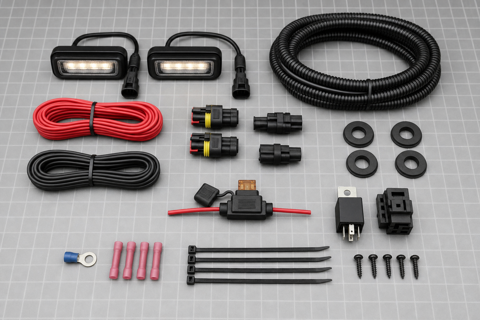 Weather-resistant components for a fused running-board courtesy-light circuit