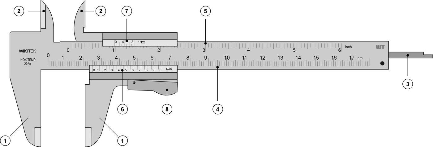 Vernier caliper diagram for measuring sheet thickness