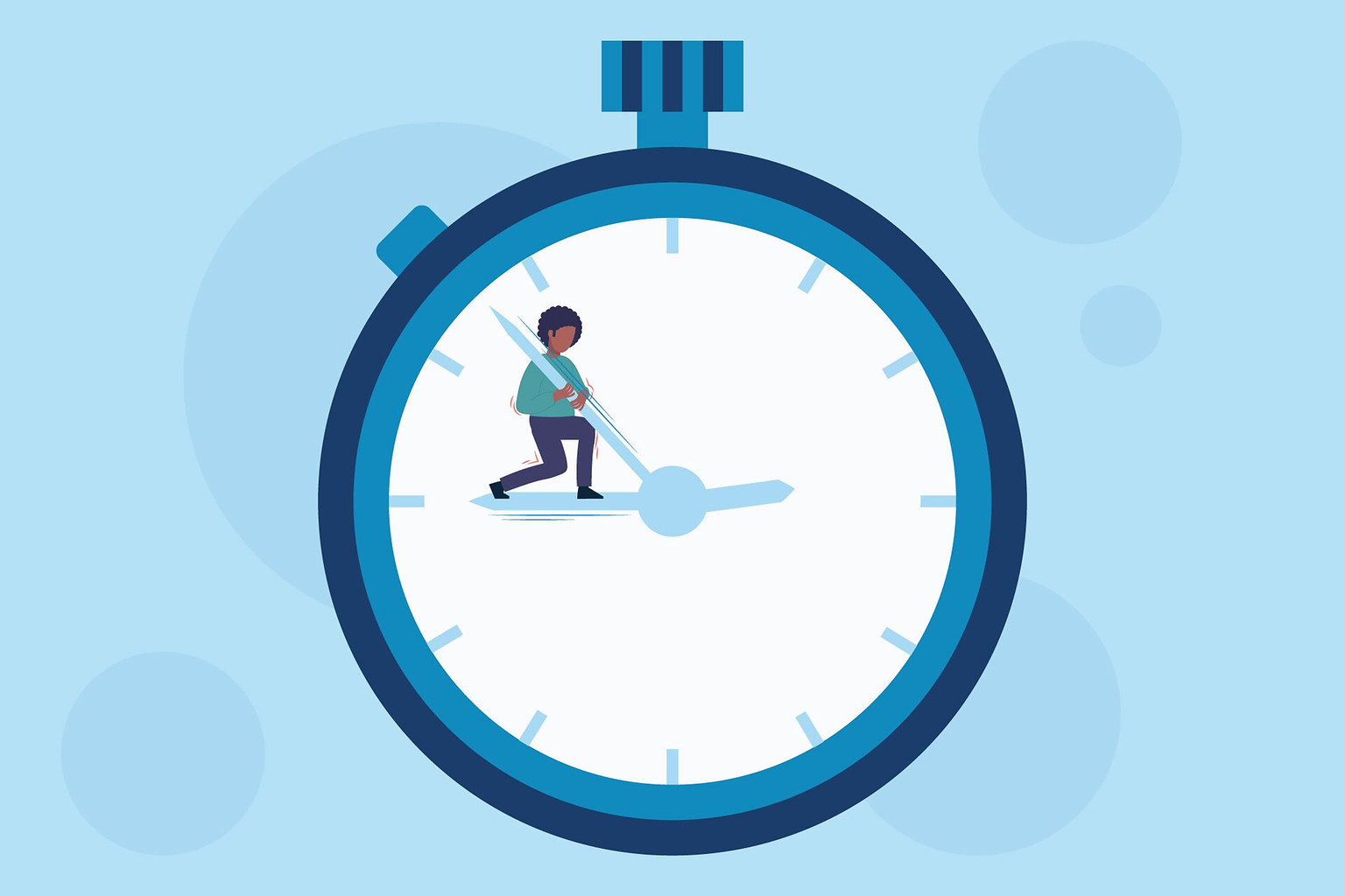 Illustration of a person moving the hands of a clock