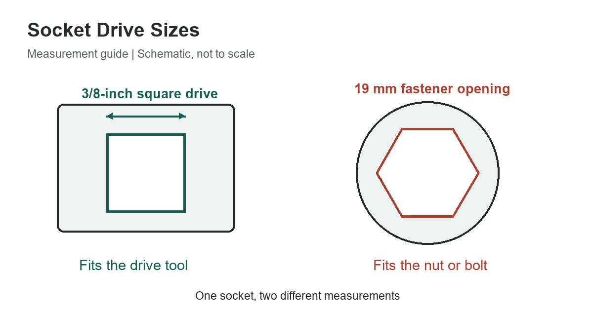 Socket Drive Sizes: Square Drive vs Fastener Size - original measurement diagram