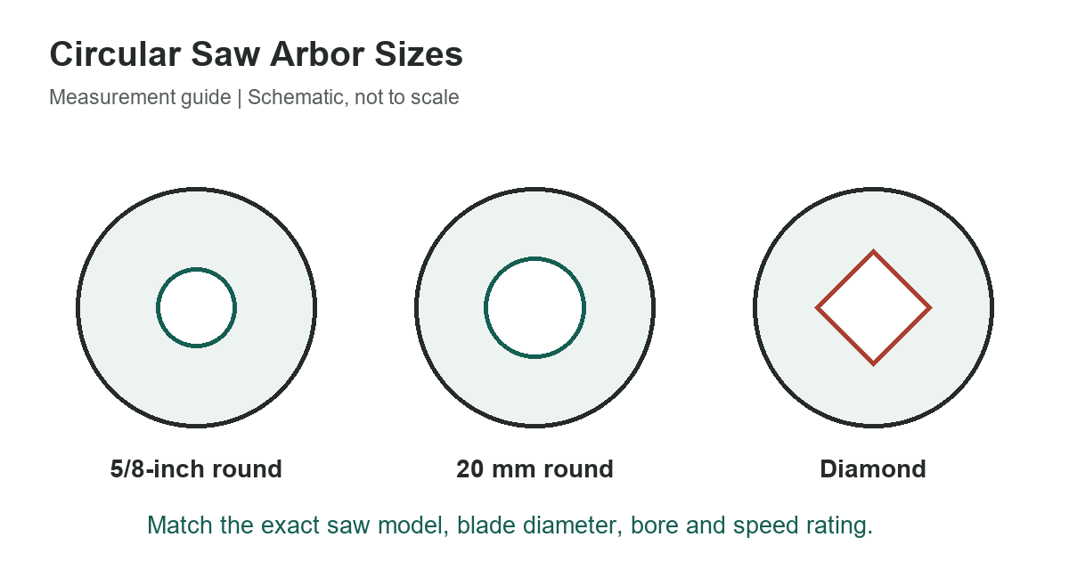 Circular Saw Arbor Sizes: Round and Diamond Blade Fit - measurement diagram