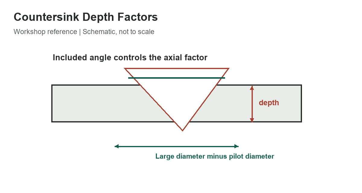 Countersink Depth Factors: Angle and Hole-Diameter Reference - measurement diagram