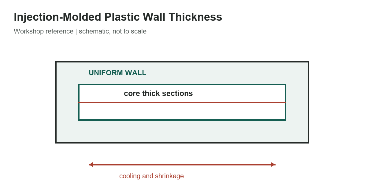Injection-Molded Plastic Wall Thickness: Starting Ranges by Resin - original measurement diagram