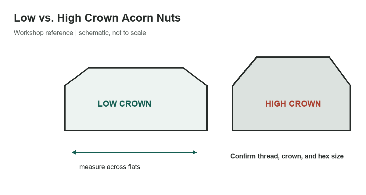 Low vs. High Crown Acorn Nuts: Selected SAE J483 Dimensions - original measurement diagram